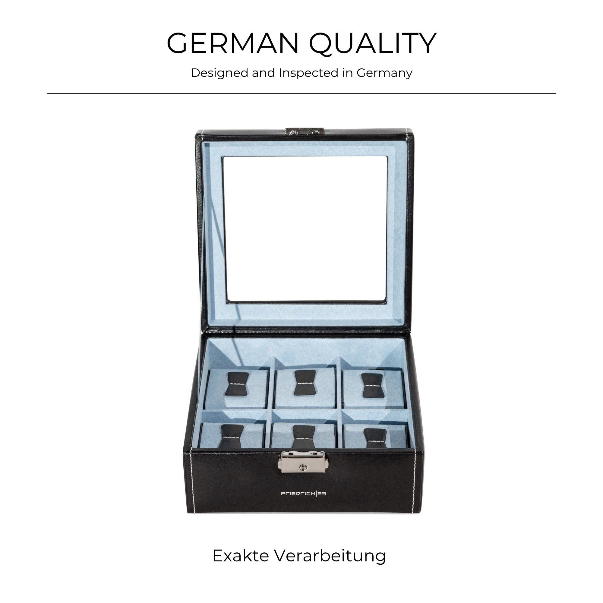 Bond watch box for 6 watches with glass lid