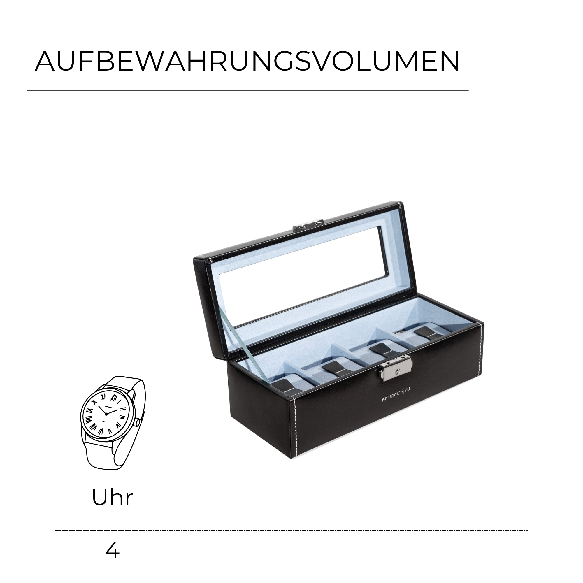 BOND Uhrenbox für 4 Uhren mit Glasdeckel