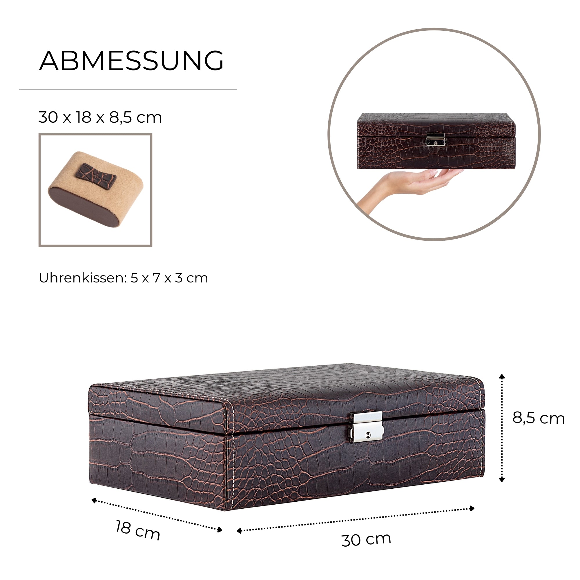 LE CROC Uhrenbox für 10 Uhren in Kroko Optik