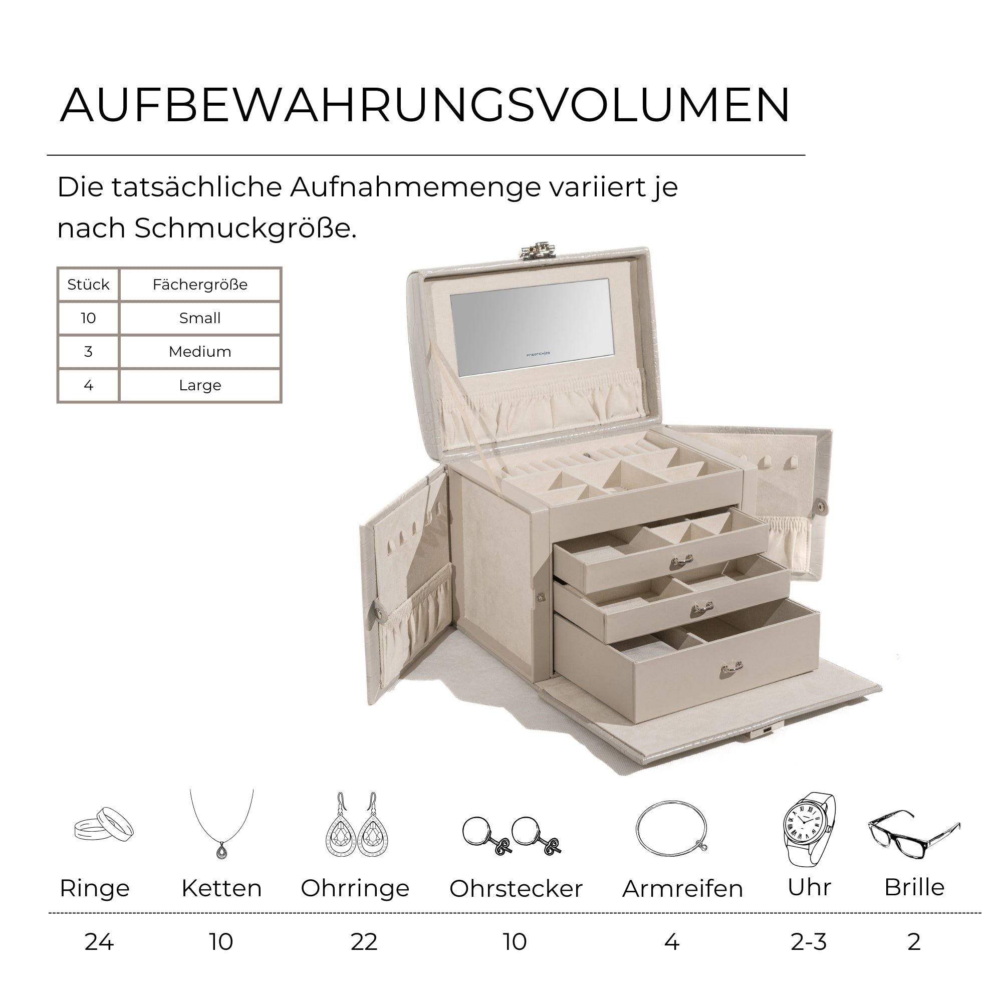 CAIMAN Großer Schmuckkasten in Kroko Optik