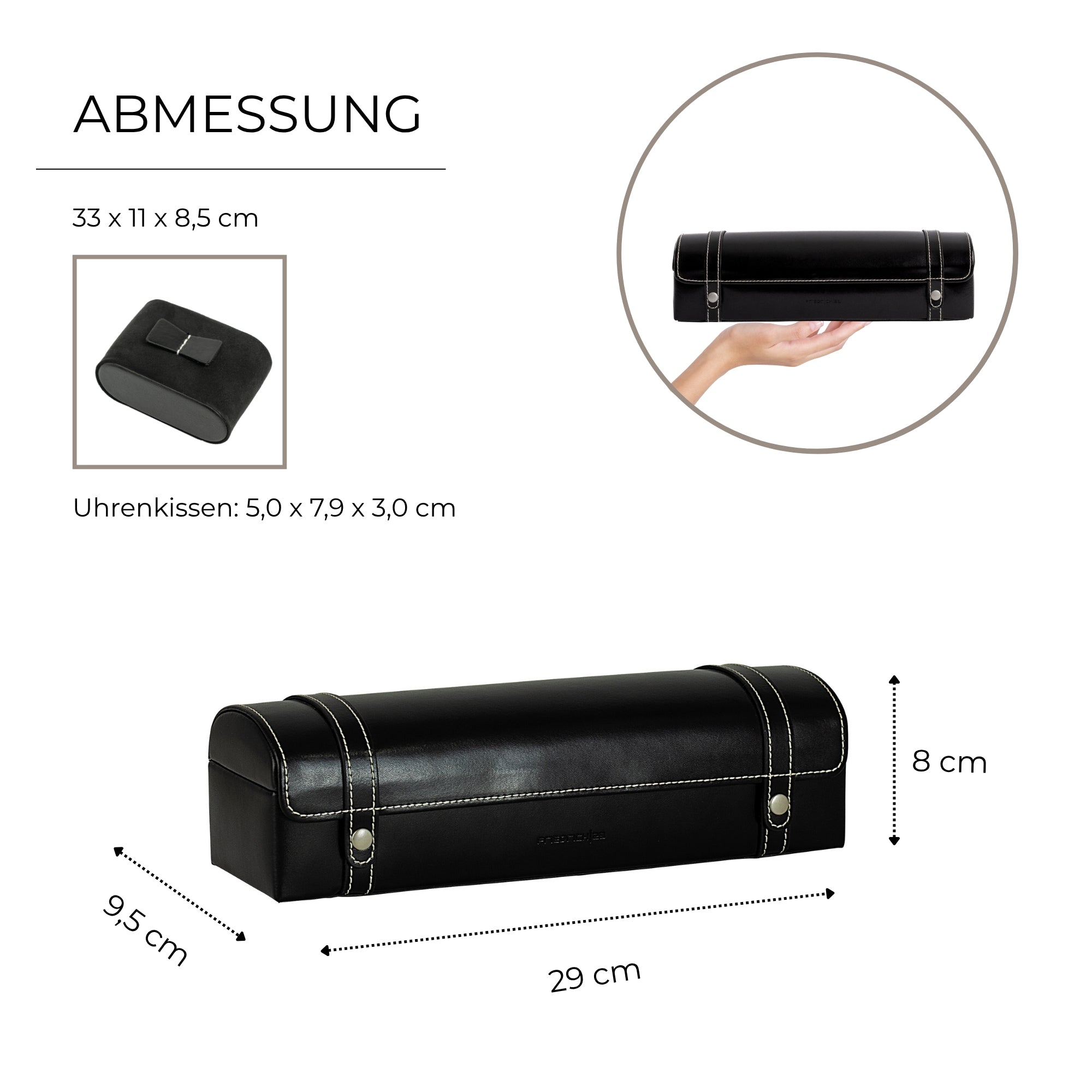 LONDON Uhrenbox für 5 Uhren aus Leder mit Glasdeckel
