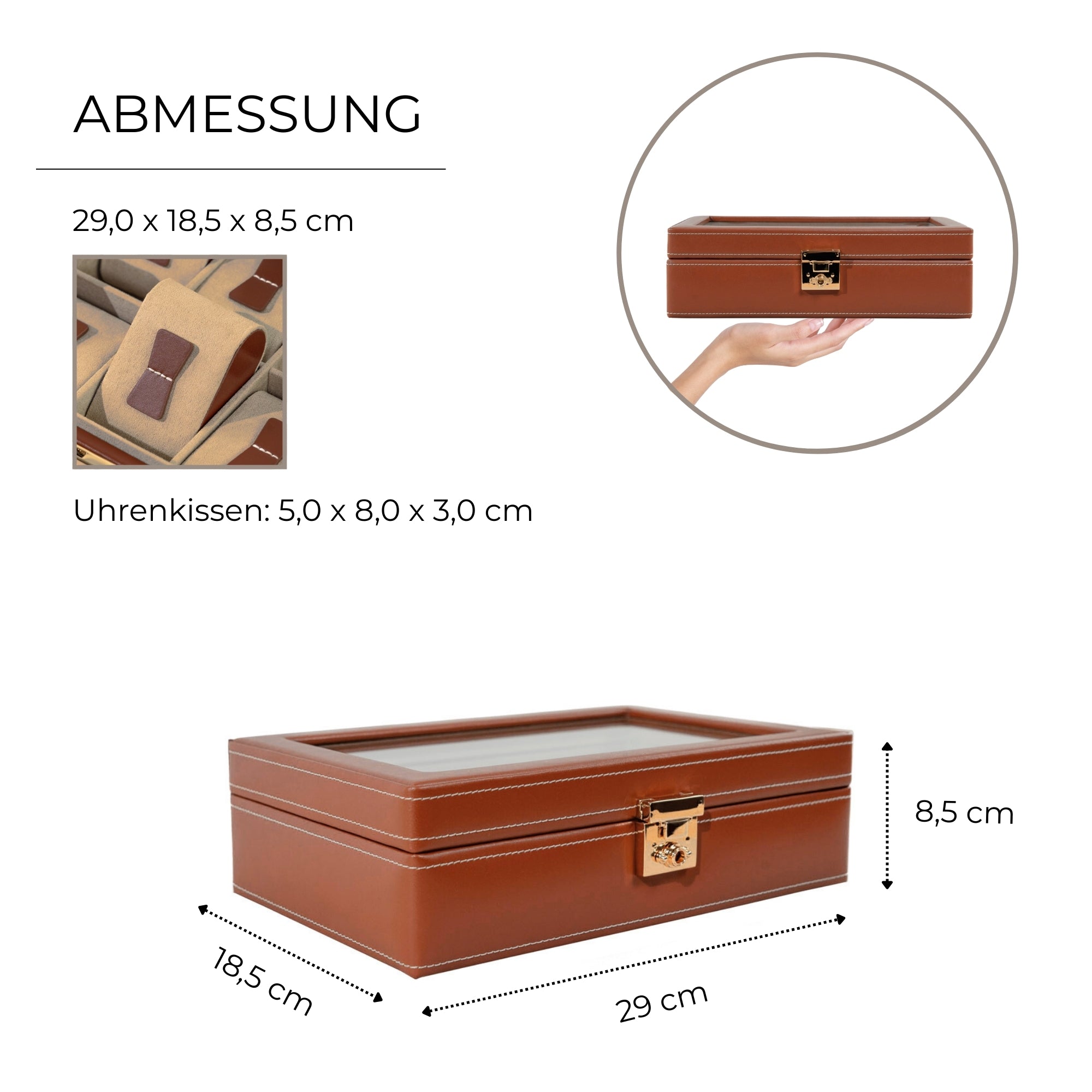 CORDOBA Uhrenbox für 10 Uhren aus Leder mit Glas