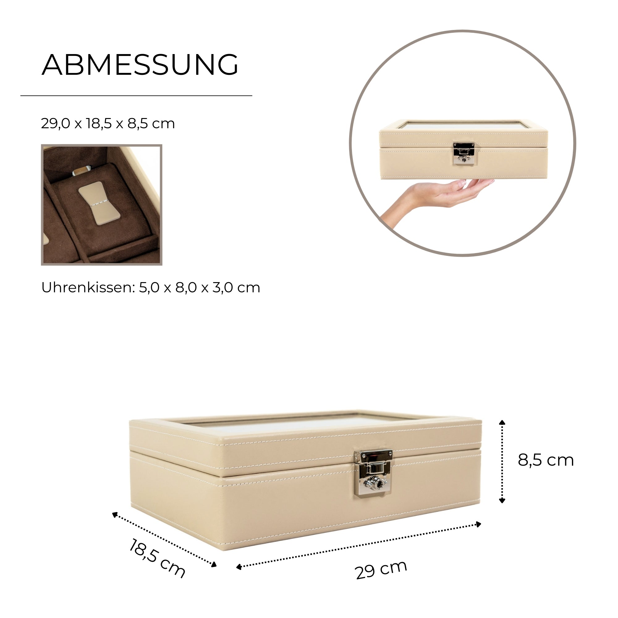 CORDOBA Uhrenbox für 10 Uhren aus Leder mit Glas