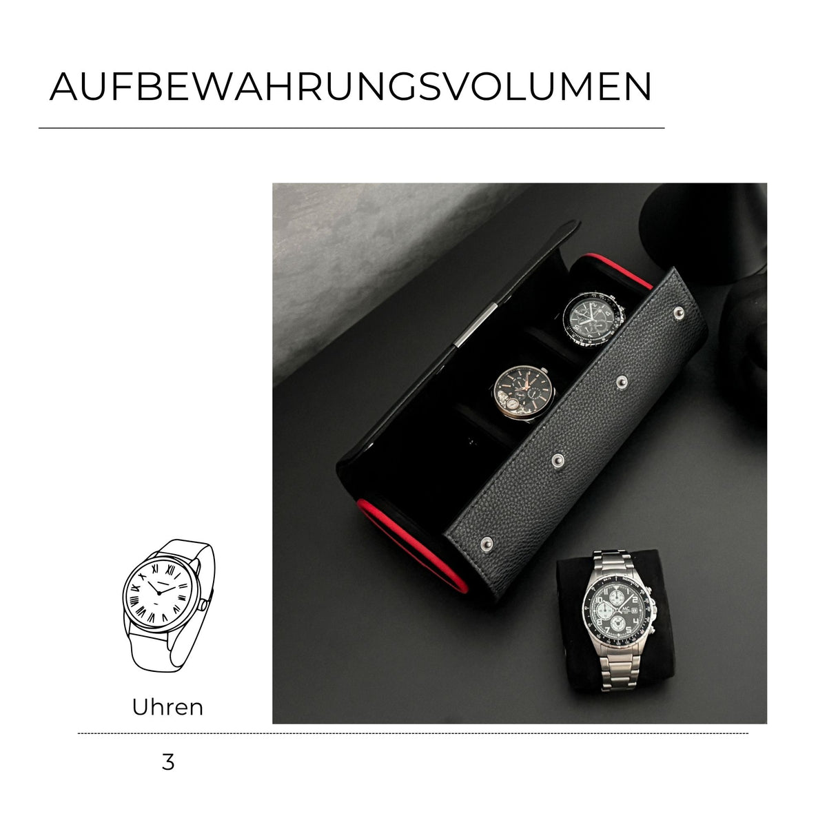MARANELLO – 3er Uhrenrolle - Genarbtes Vollrindleder