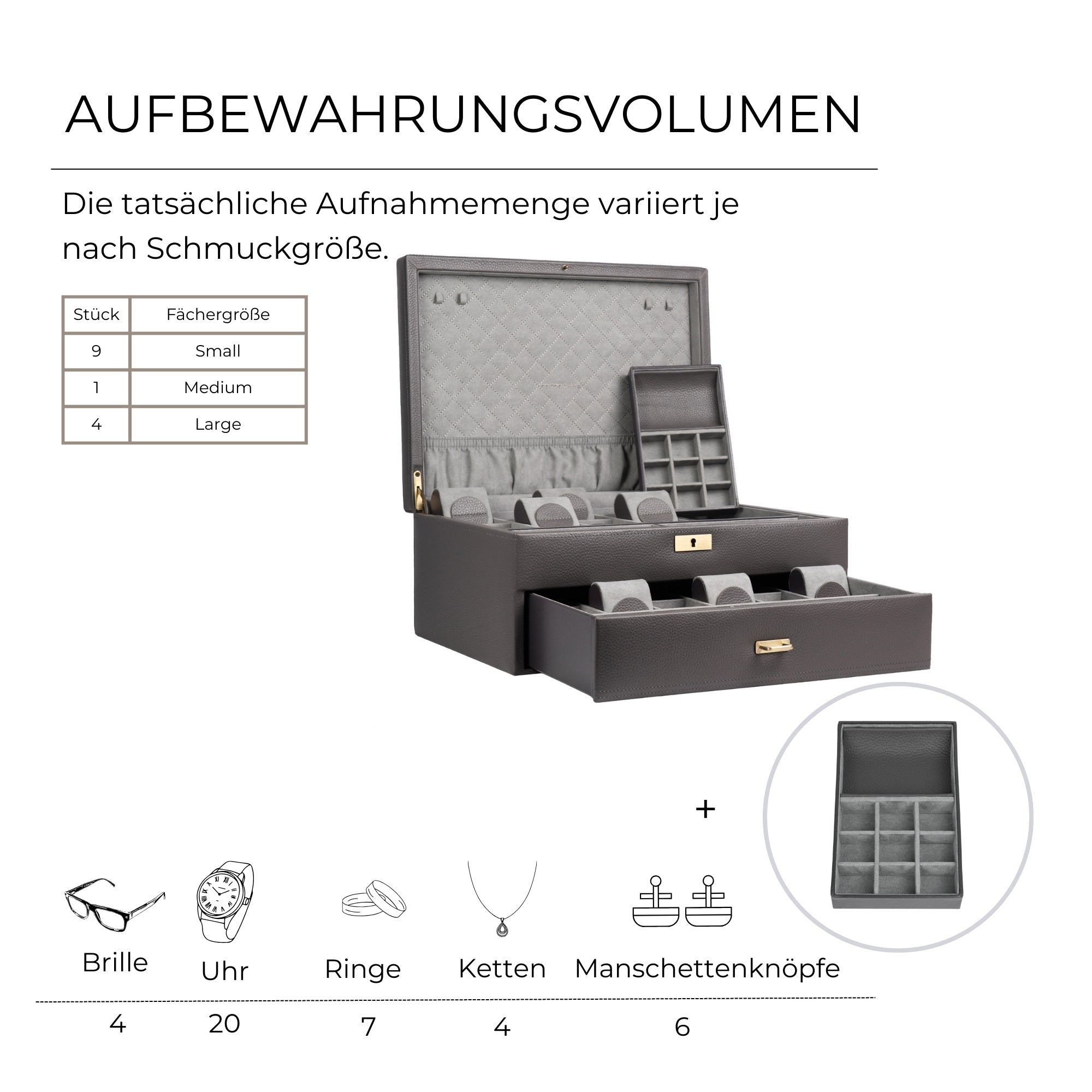 DYNASTY XXL Uhrenbox für 20 Uhren aus Leder