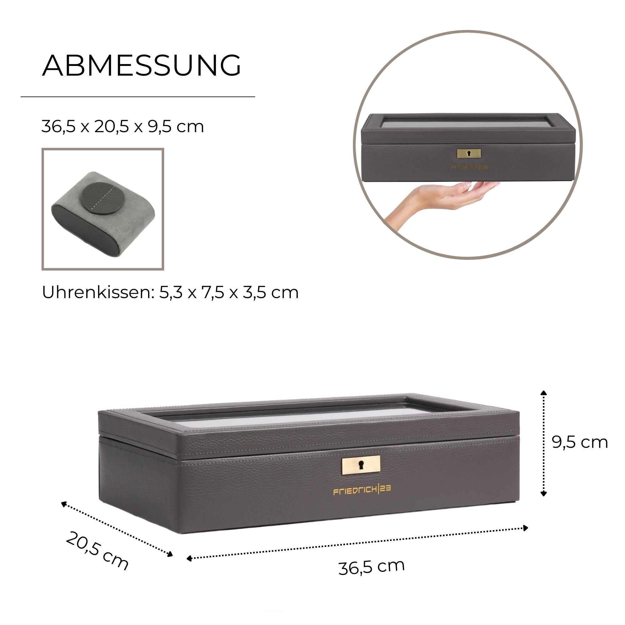 DYNASTY Uhrenbox für 8 Uhren aus Leder mit Glas
