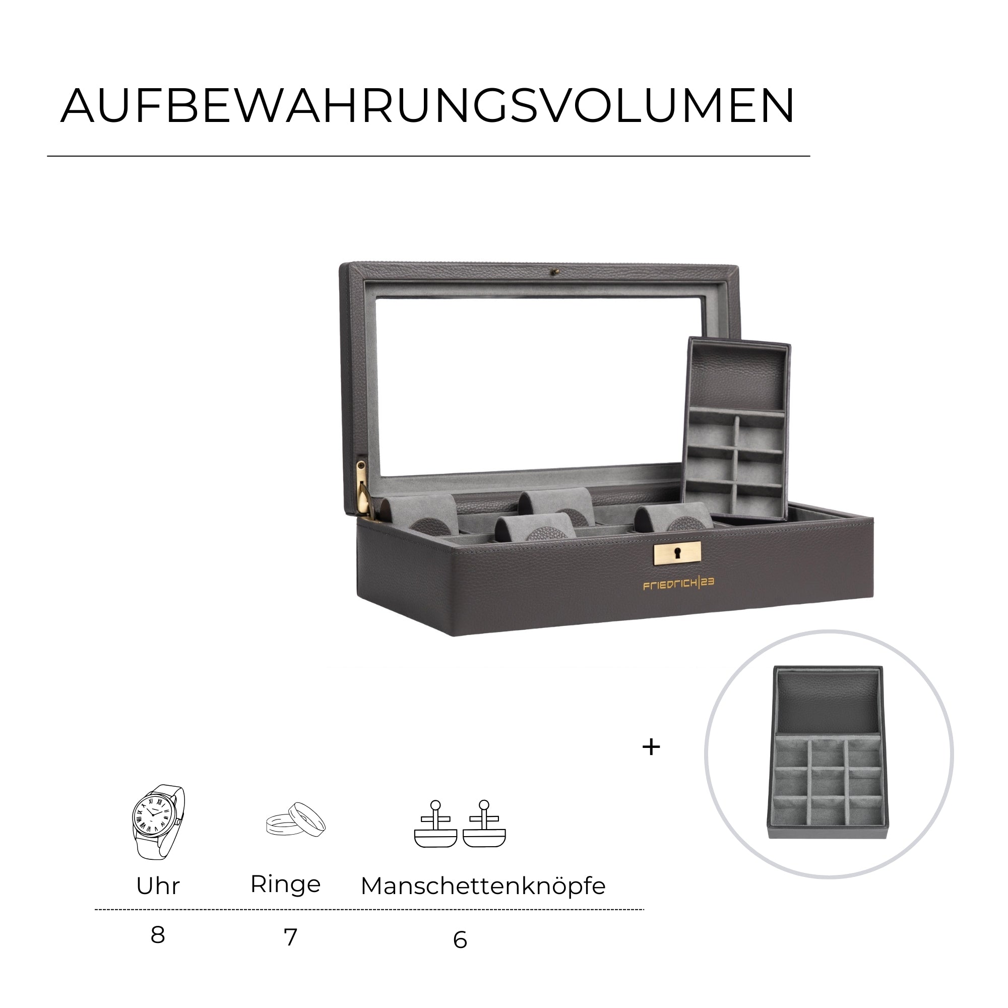 DYNASTY Uhrenbox für 8 Uhren aus Leder mit Glas