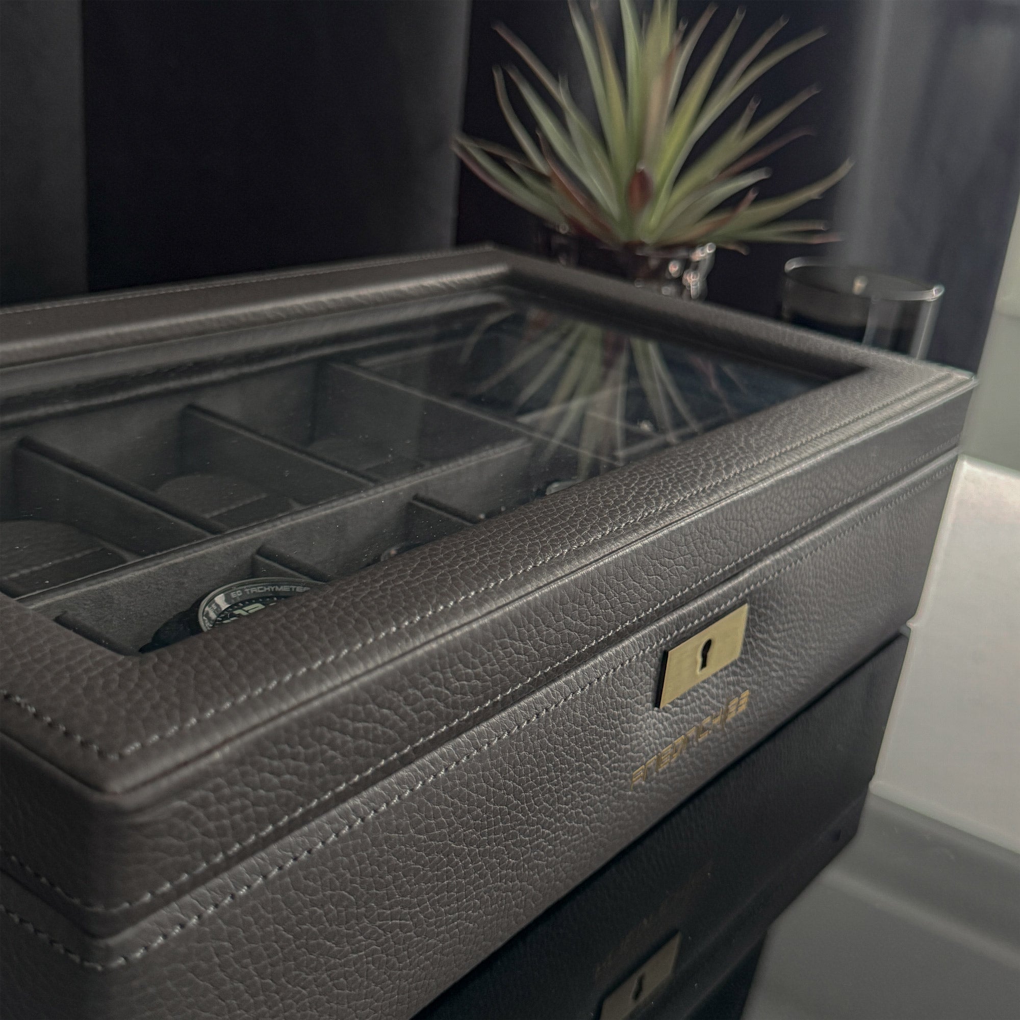DYNASTY Uhrenbox für 8 Uhren aus Leder mit Glas