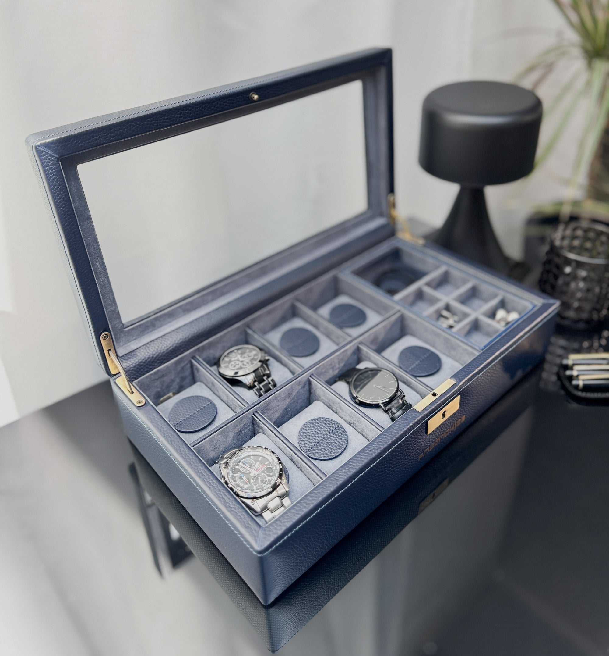 DYNASTY Uhrenbox für 8 Uhren aus Leder mit Glas