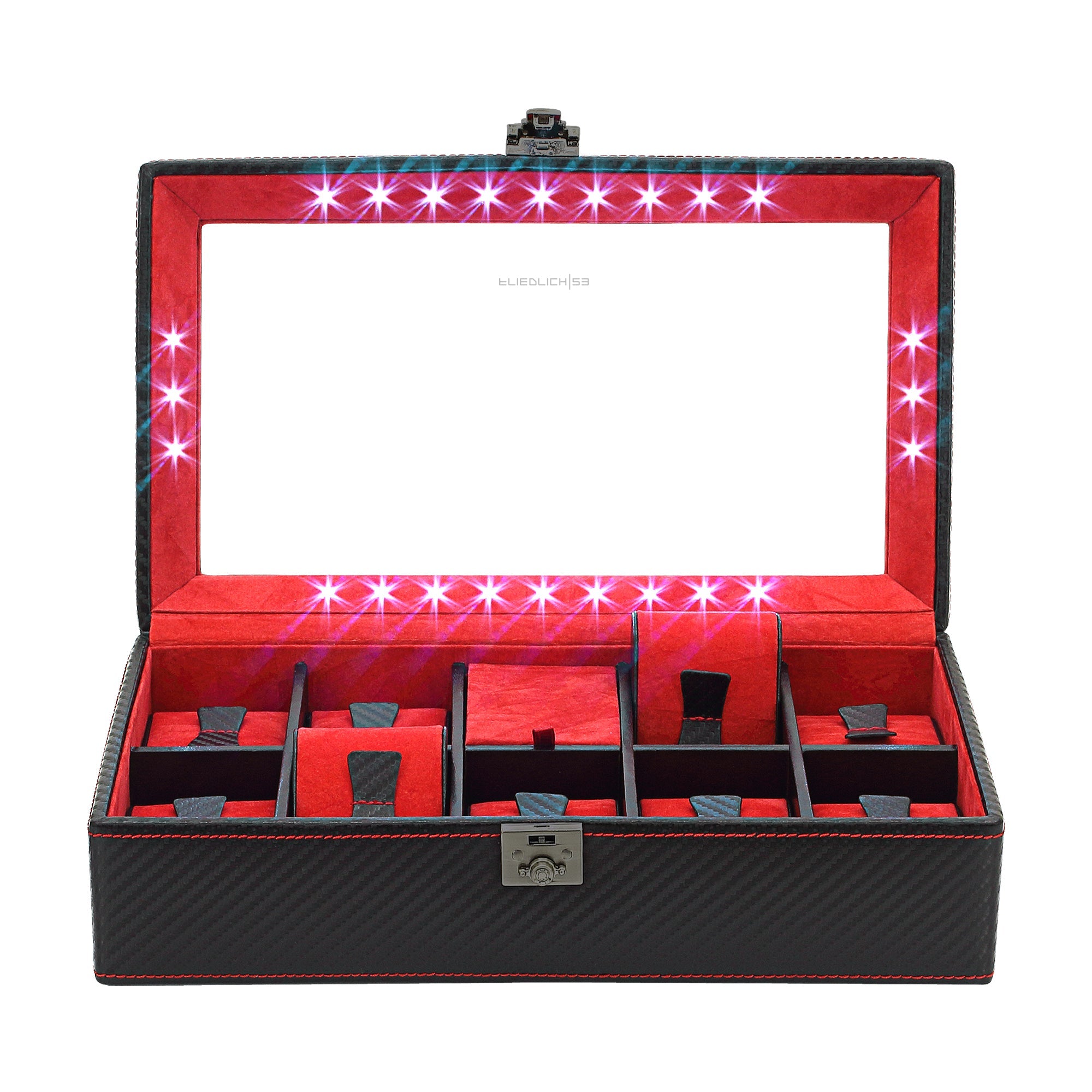 Carbon Uhrenbox für 9 Uhren mit LED Beleuchtung
