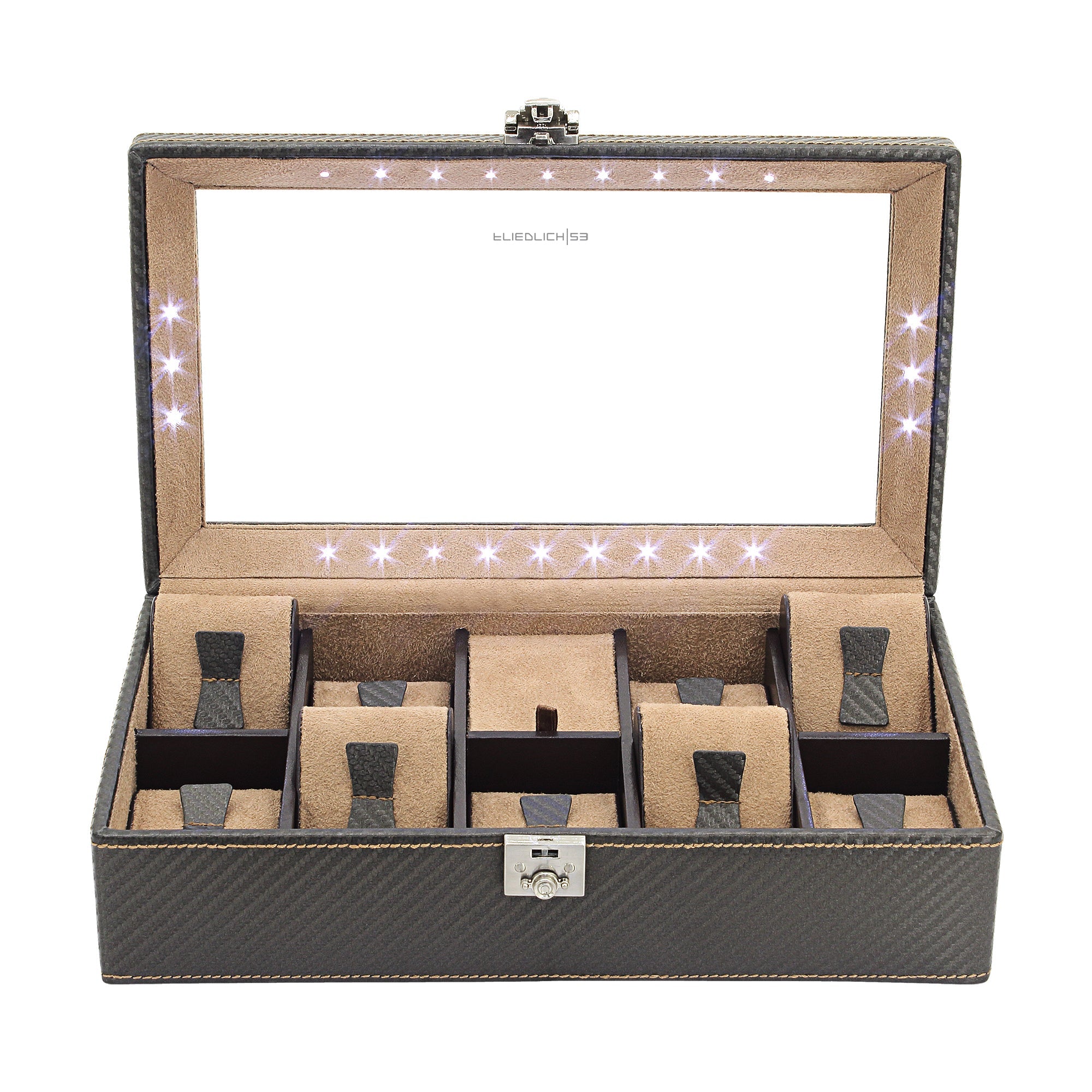 Carbon Uhrenbox für 9 Uhren mit LED Beleuchtung