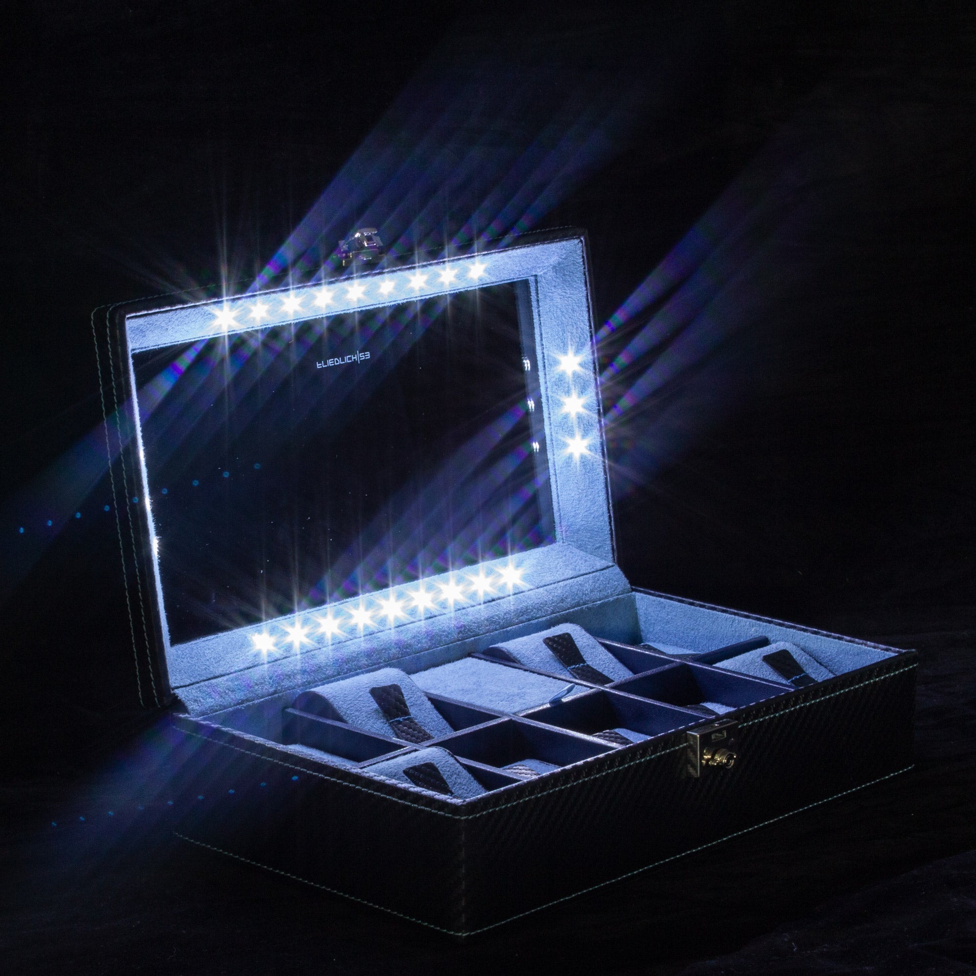 Carbon Uhrenbox für 9 Uhren mit LED Beleuchtung